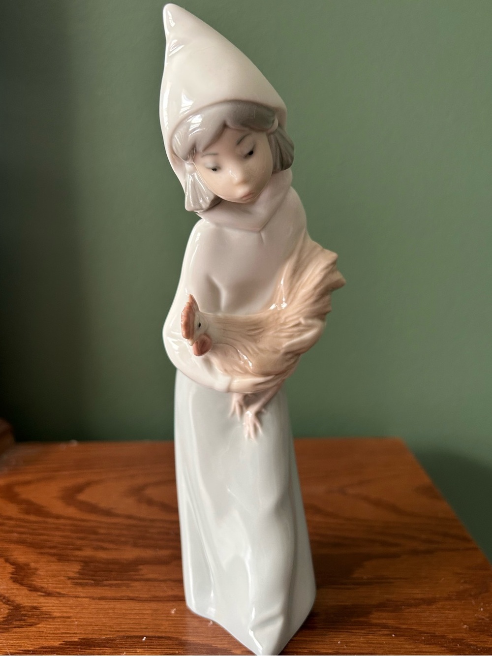 Llardo Figurine Girl Holding Rooster- Cream & Tan